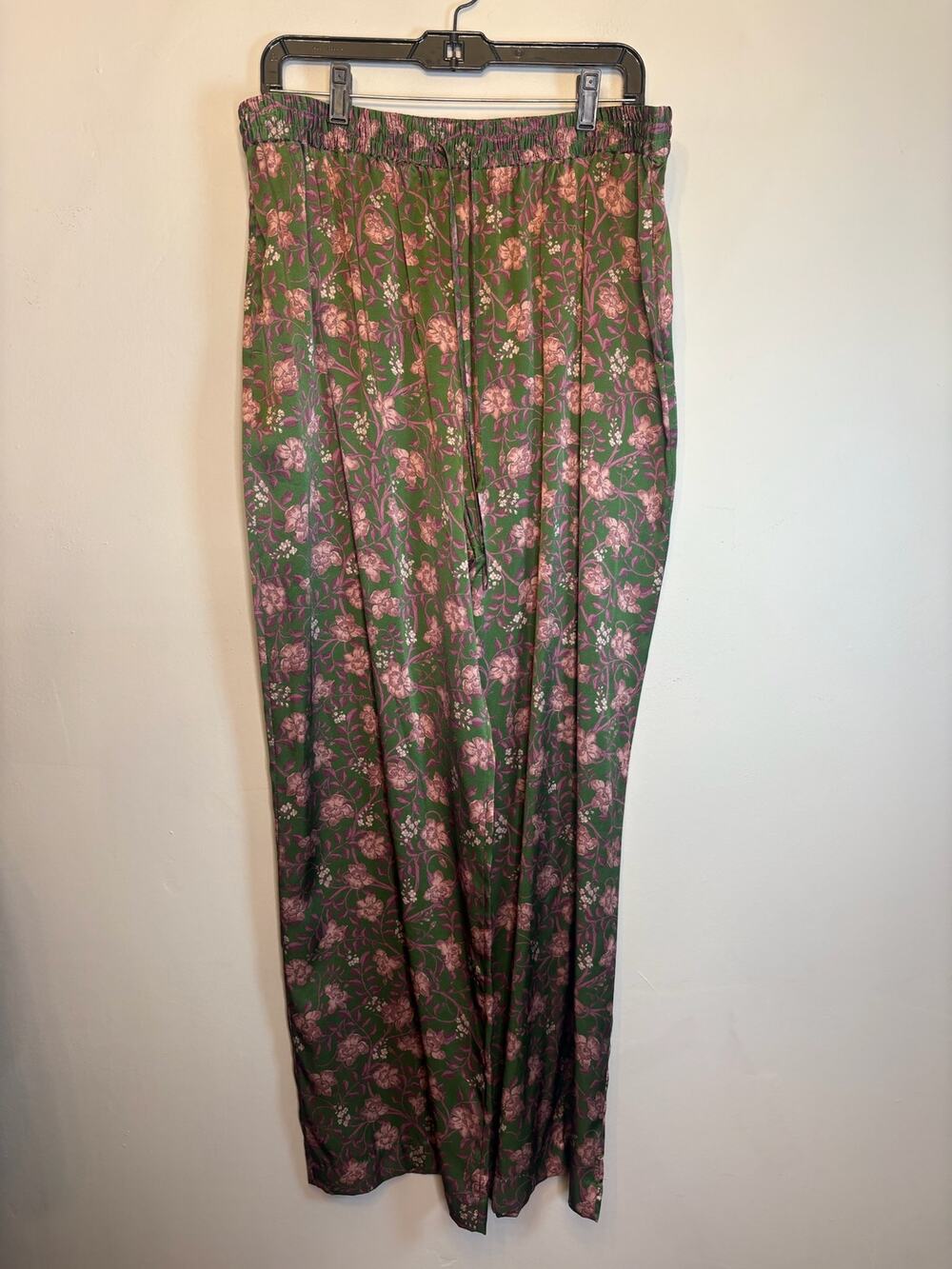 Tell Your Friends Green Pink Floral Long Pants Wide Leg Boho Casual XL